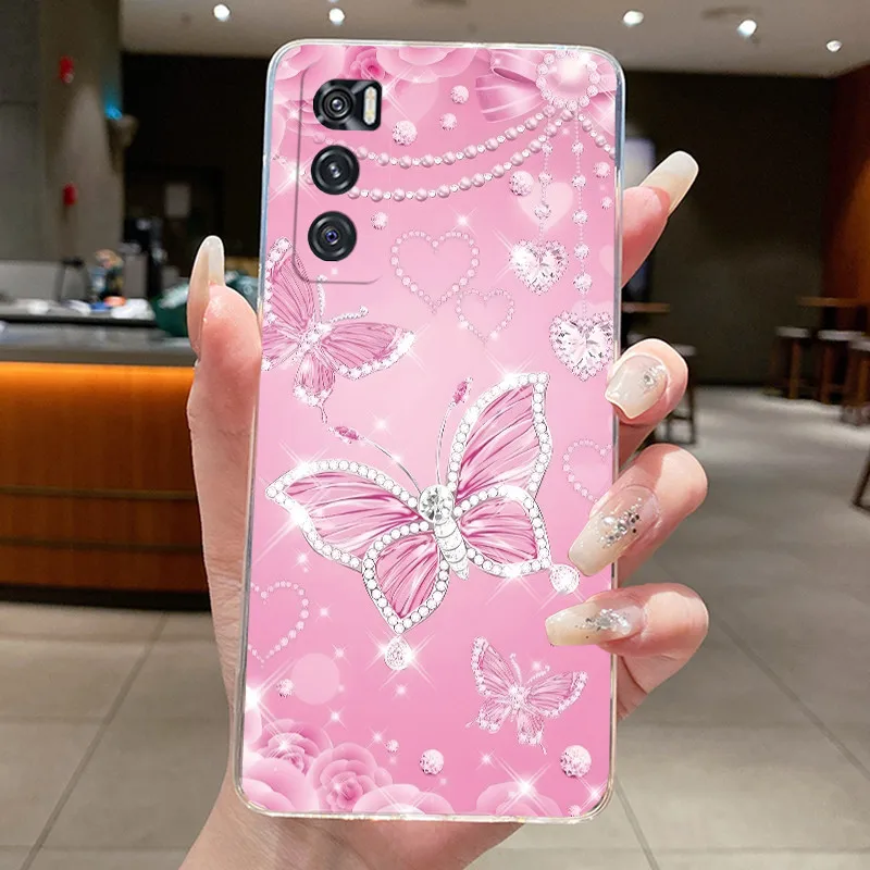 Vivo V20 SE Y70 V20SE V2022 V2023 2020 케이스 투명 백 커버 쉘 패션 나비 꽃 소프트 TPU 실리콘 폰 케이스