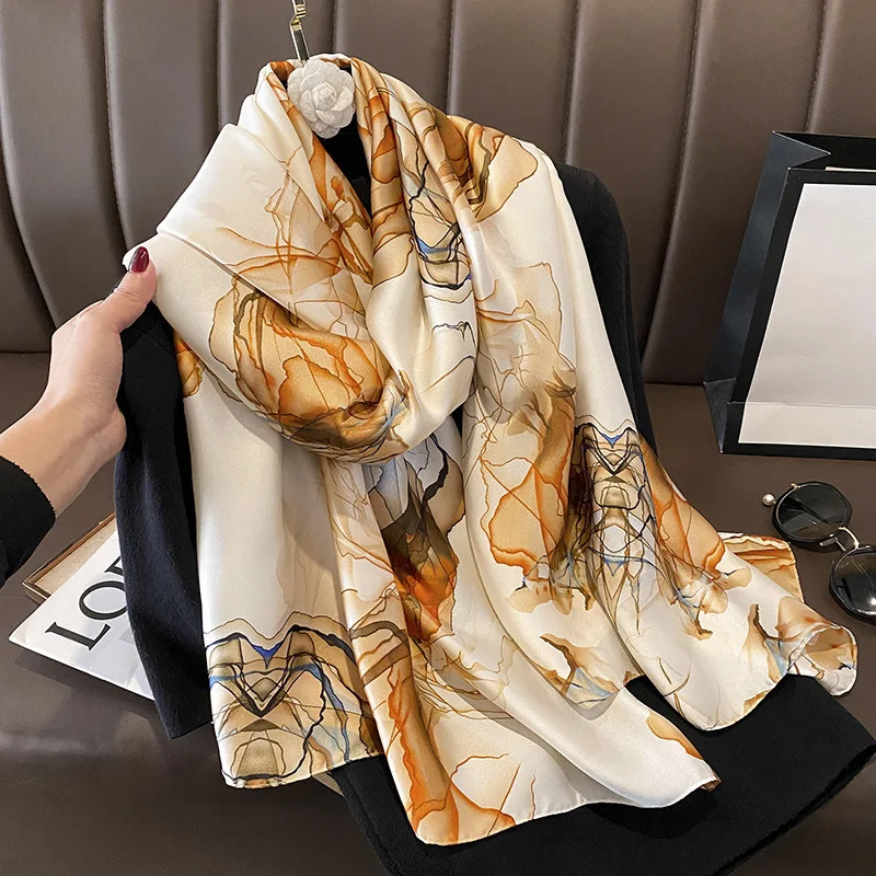 

180*90cm Luxury Brand Ladies Spring Summer Long Silk Scarf Shawl Digital Painted Shawl Gogh Oil Painting Lady foulard bandanna