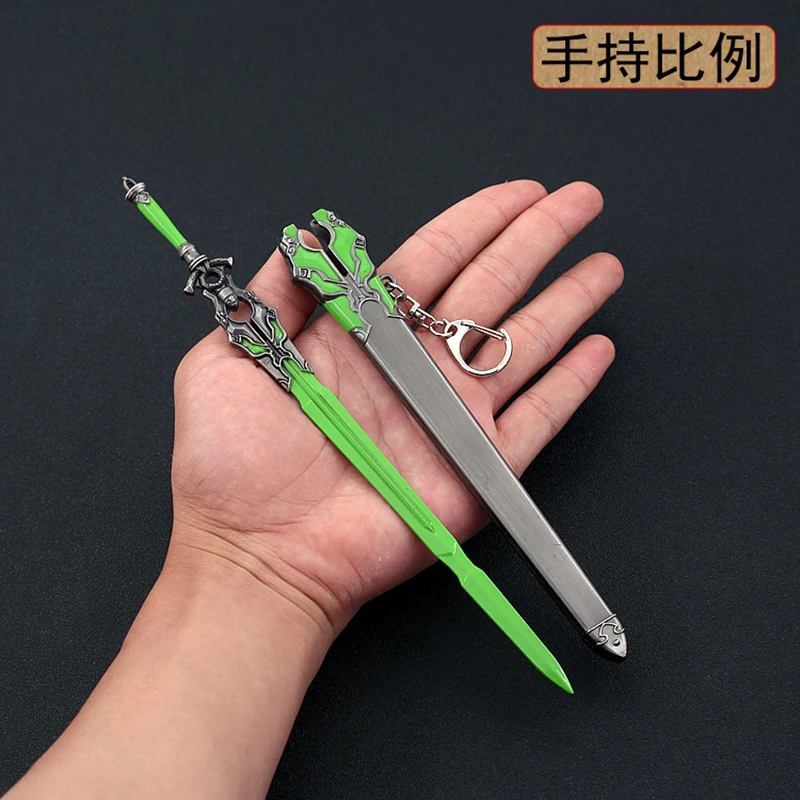 22cm Green Full Metal Sword 1/6 Replica Miniature Game Anime Peripheral Sheathed Weapon Model Ornament Crafts Doll Equipment Boy