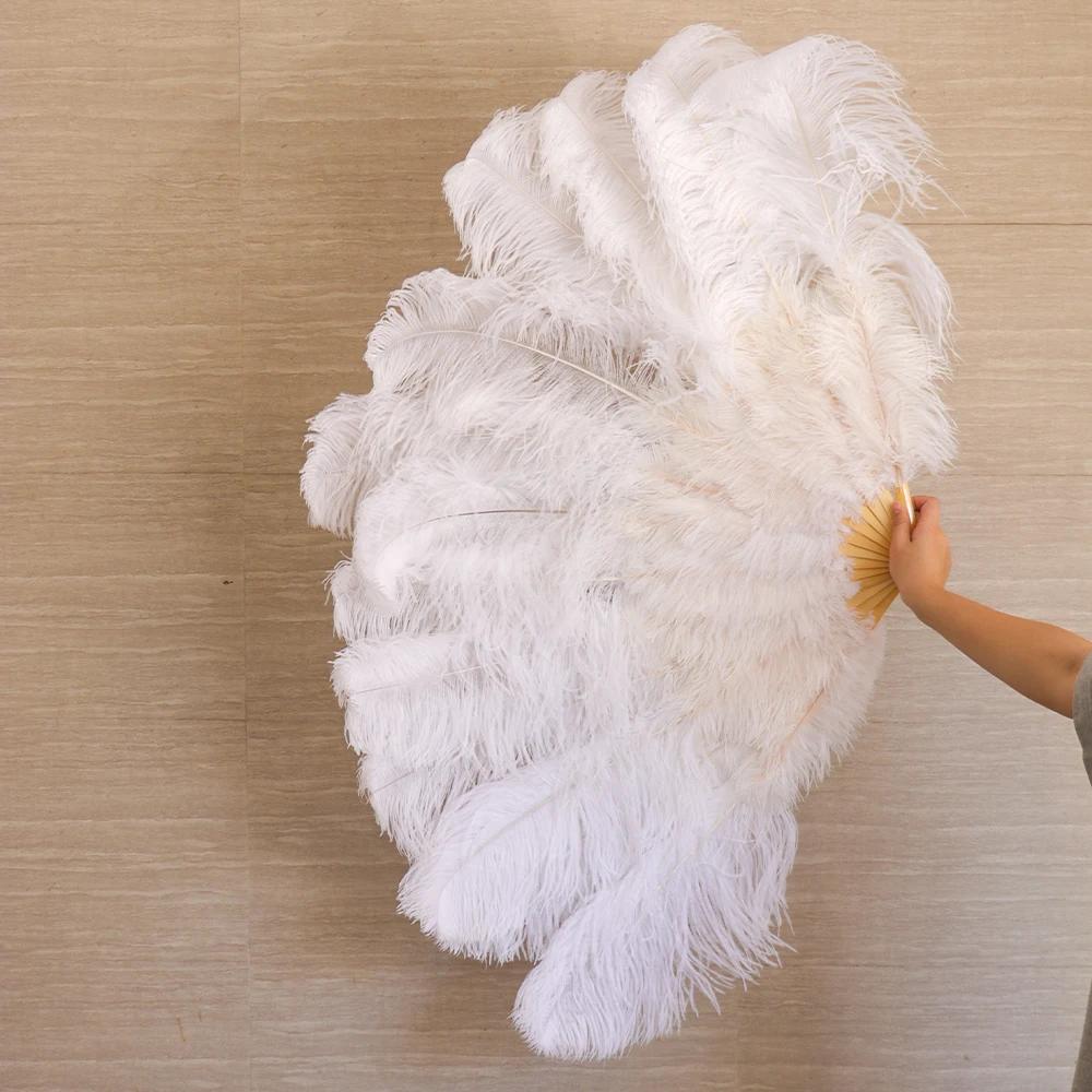 13 Bones Large White Feather Fans Dance Folding Soft Fluffy Hand Held Fan  Halloween Decoration Jewelery Performance Feather Fan