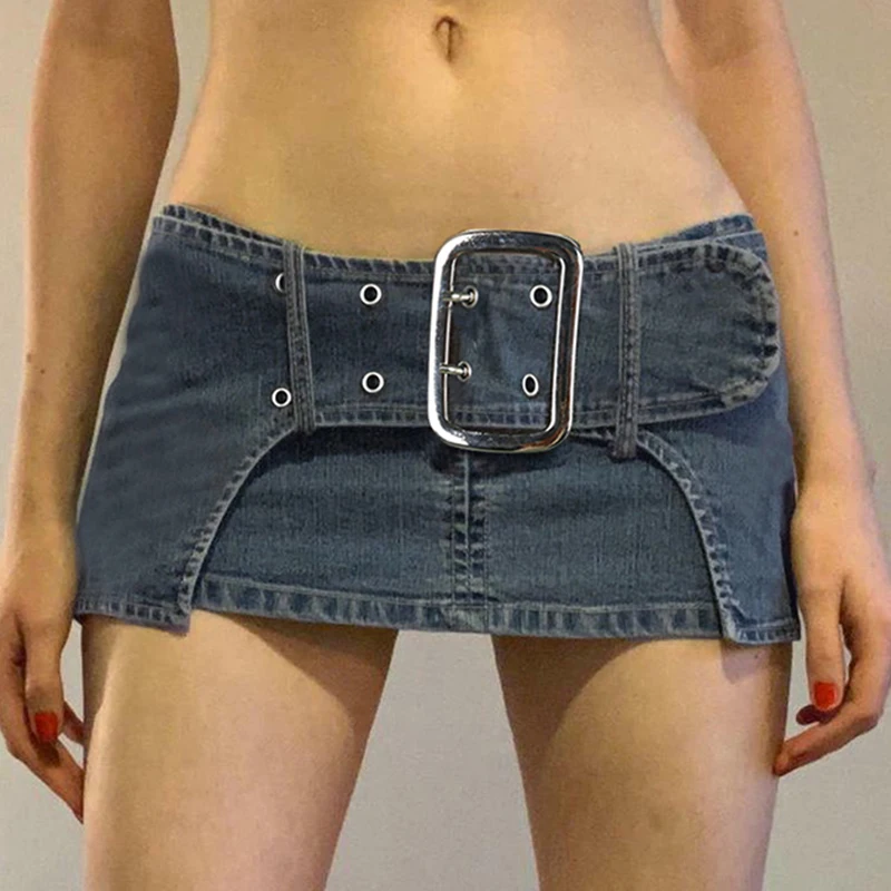 

Summer Women's Denim Skirt Fashion Wide Belt Miniskirt Low Waist Folded Wear Sexy Mini Skirt Free Shipping