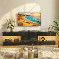 67" Modern TV Stand for TVs 55 to 75 Inch, High Gloss LED Entertainment Center with Stone-Patterned Doors with Drawer & Storage 5