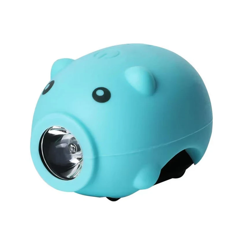 Cartoon Piggy Rechargeable MTB Bike Headlight with Horn - 3-Mode Handlebar Front Light