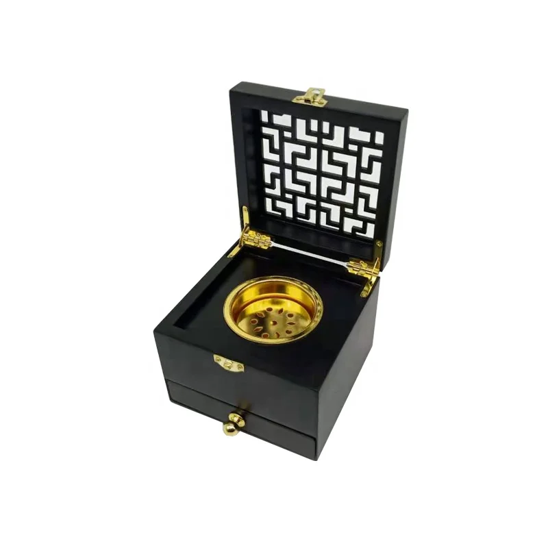 BlackWoodIncenseBurnerCharcoalNaturalBoxDistillerWoodenCenserIncenseHolder