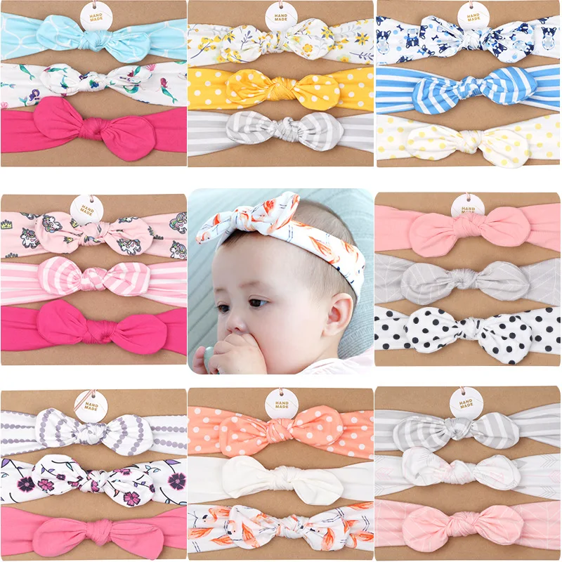 3pcs/set Newborn baby Headbands Elastic Hair Band Kids Girl Stripe Dot Headwear Print Floral Bowknot Turban Hair Accessories