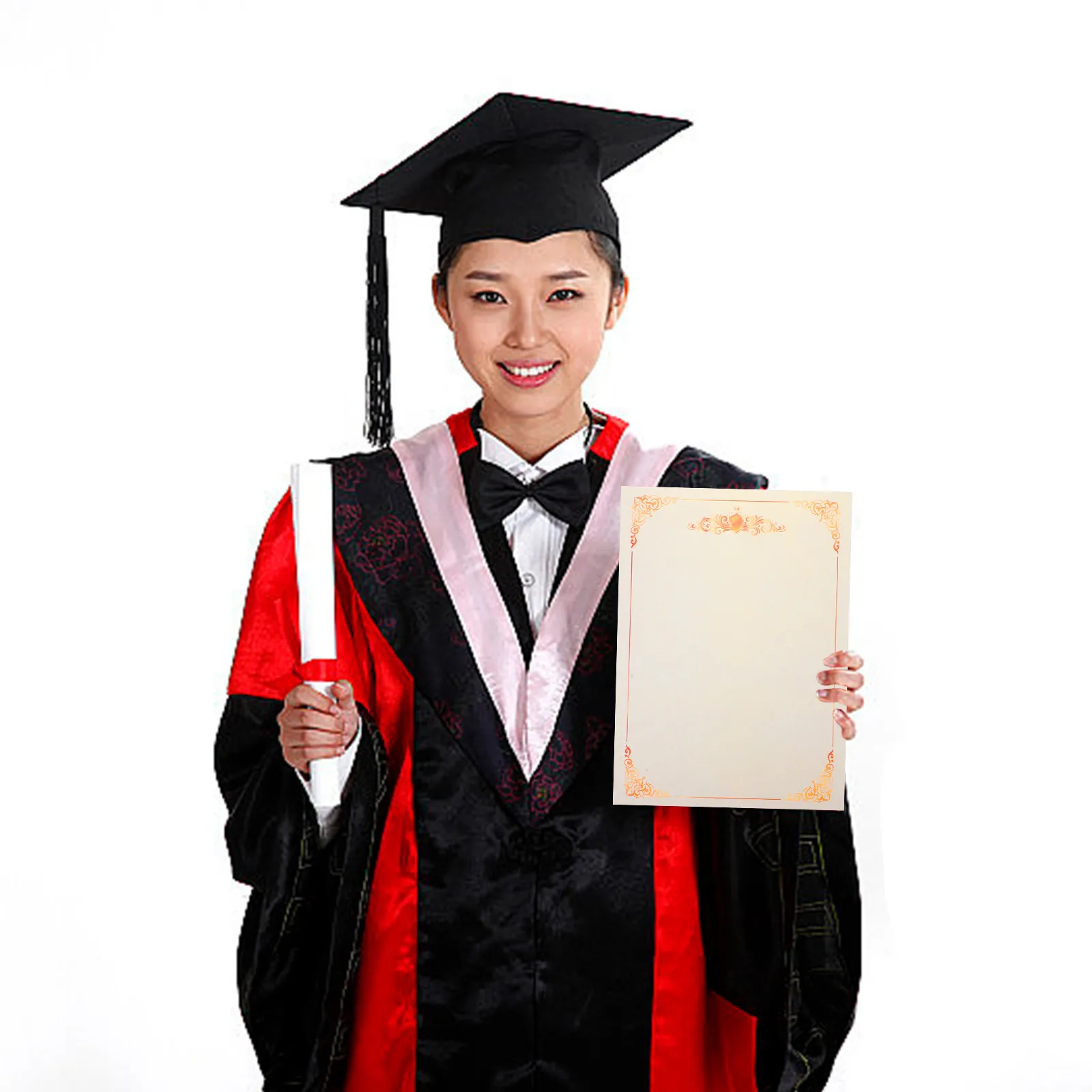 100매 무지 증명서 - 옆면 오프셋 꽃무늬 테두리 장식 내부 용지, 시상식, 졸업장, 학교용
