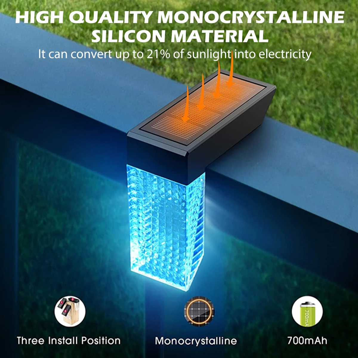 2 pezzi luci solari per recinzione, gradini, luci esterne, impermeabili, 7 colori che cambiano, lampada a energia solare, decorazione per patio, scale, giardino, recinzione_voghion.com