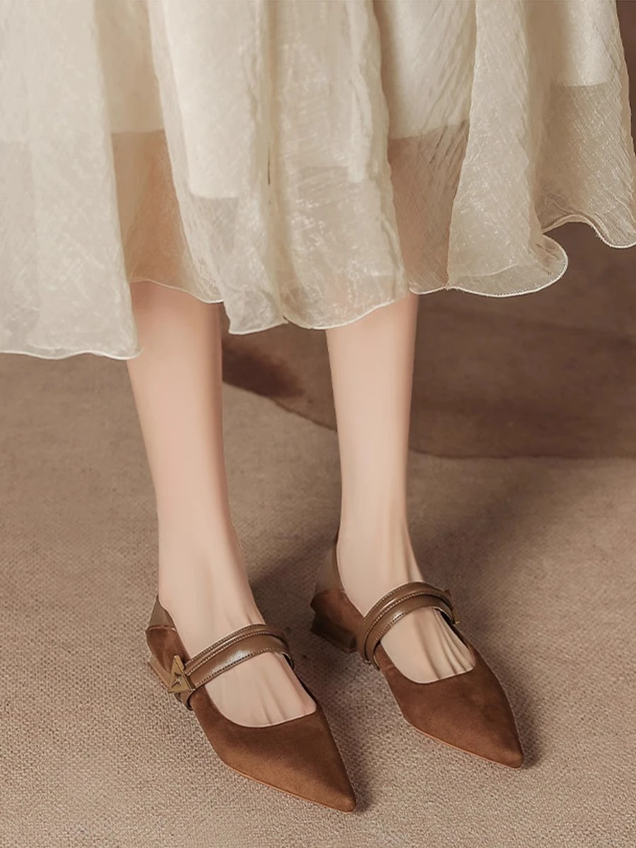 Aphixta Hot Sale 2cm Black Faux Suede Women's Loafers Pointed Toe Shoes for Women 2025 Spring British Buckle Casual Flats Shoes