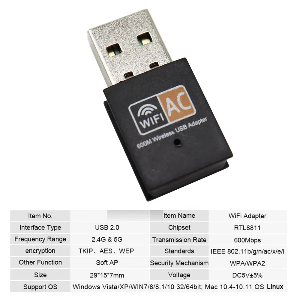 600mbps 2.4GHz+5GHz Dual Band USB Wifi Adapter Wireless