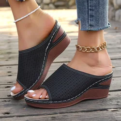 Women's Fashionable Wedge Sandals - Bohemian Summer Beach Style - 38 (Black)