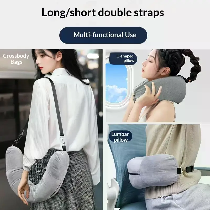 여행용 목베개, 옷을 넣을 수 있는 수납 가방 포함, U자형 베개 커버, 크리스탈 플리스 목베개 커버, 비행기 여행용