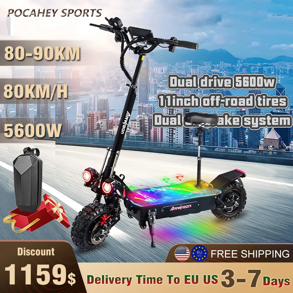 

Q06 Pro 5600W Dual Motor Electric Scooter Up to 80km/h 11 inch Tire Powerful EScooter 60V 27AH Battery Off Road Electric Scooter