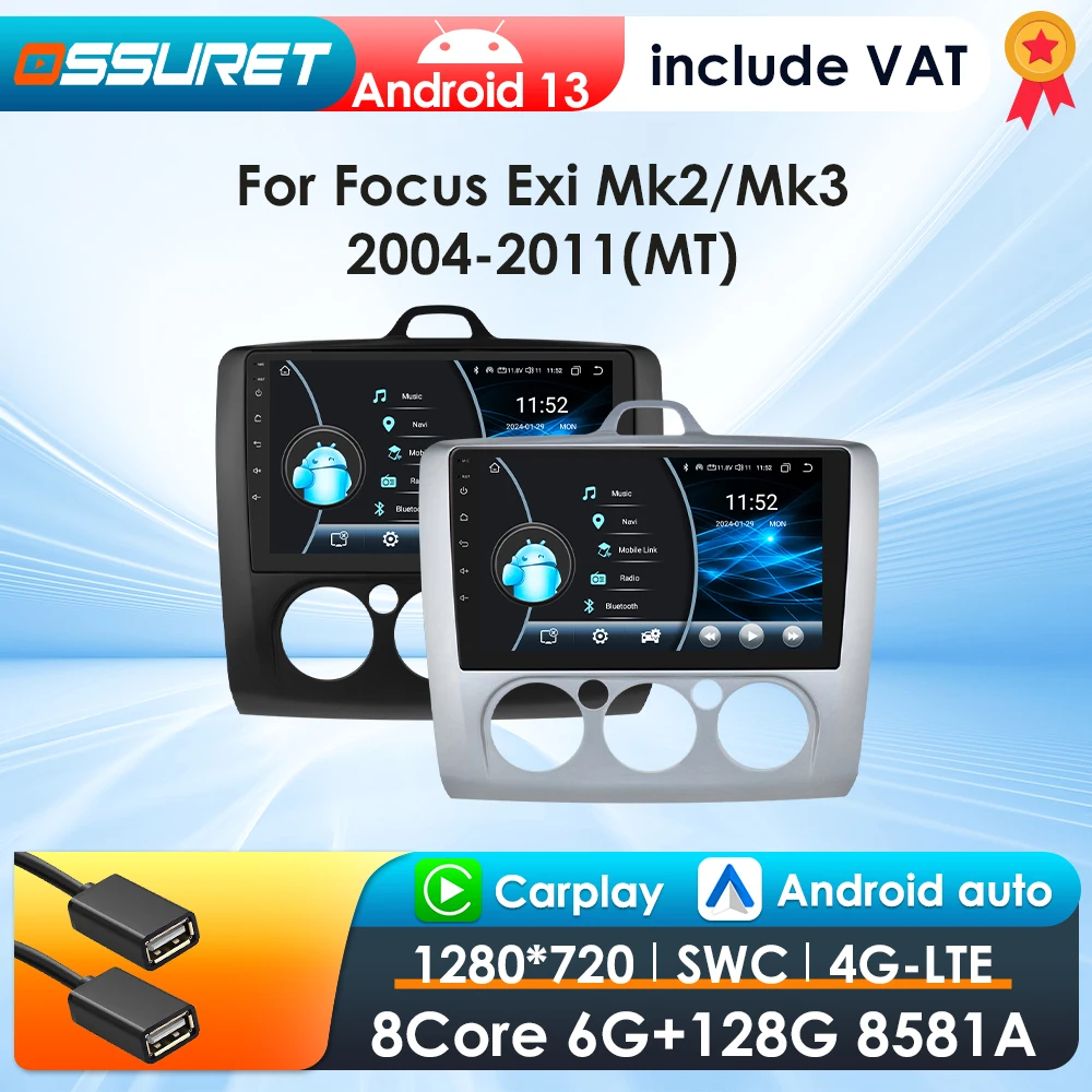 9 "Carplay Auto Android 13 Radio für Ford Focus 2 3 mk2 mk3 2011-2016 Auto Multimedia GPS 4g-let 2din Smart Autoradio 2004