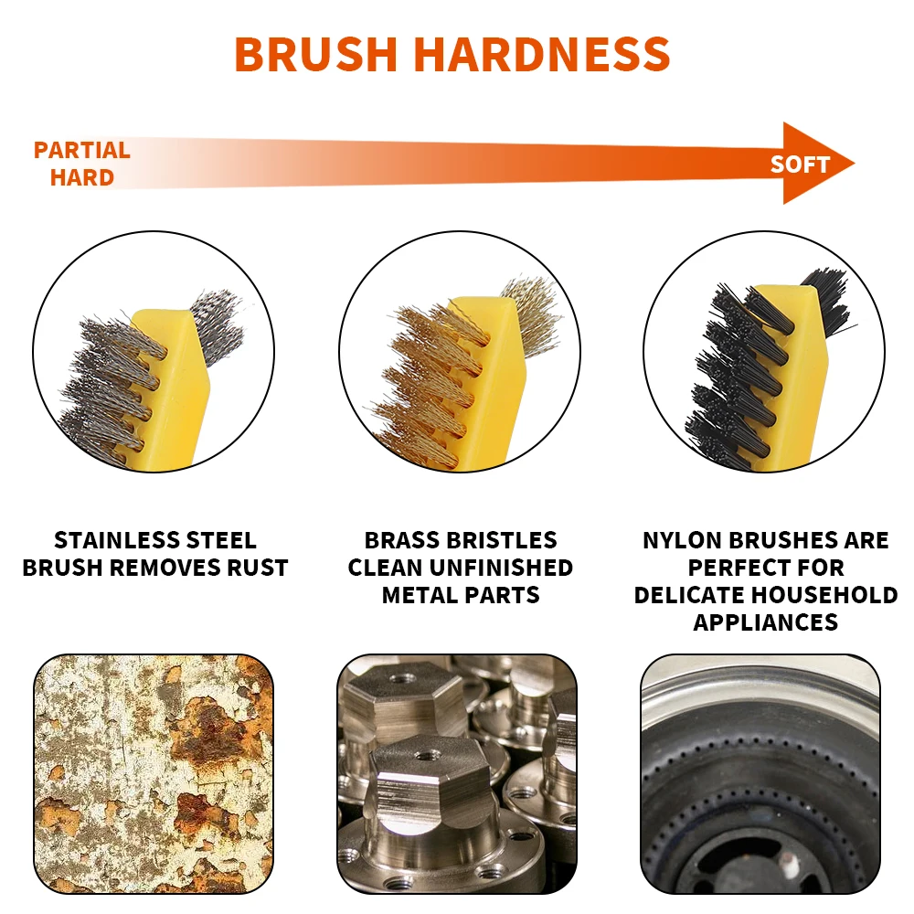 Wire Brush Set 3pcs wire brush,wire brush set 7Inch Mini Brass Brush Nylon Cleaning for Kitchen Dirt Metal Rust Removal Narrow Dead Corners Cleaning
