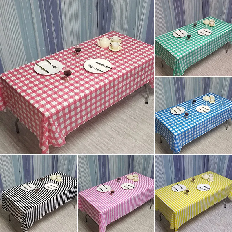 

137x274cm Disposable Plastic Tablecloth Plaid Stripe Wave Pattern Table Cloth Waterproof Oil-Proof Rectangle Table Cover Decor