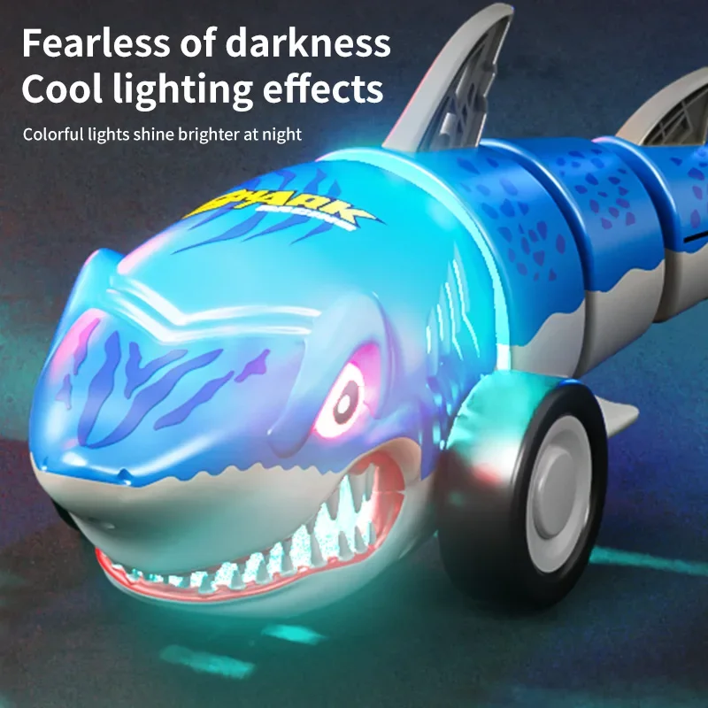 Rc Car Shark Toy with 360degree Spin Swing Shakable Led Stunt Remote Control Toys for Kids Outdoor Play Party Game Birthday Gift