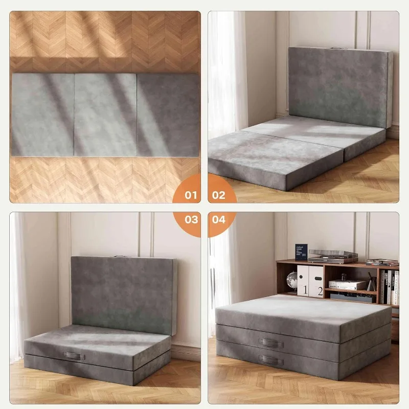 Foldable Mattress Twin, 6 Inch Tri-Folding Memory Foam Mattress with Carry Handle, Washable Cover,&Non-Slip Bottom, Foldable Bed