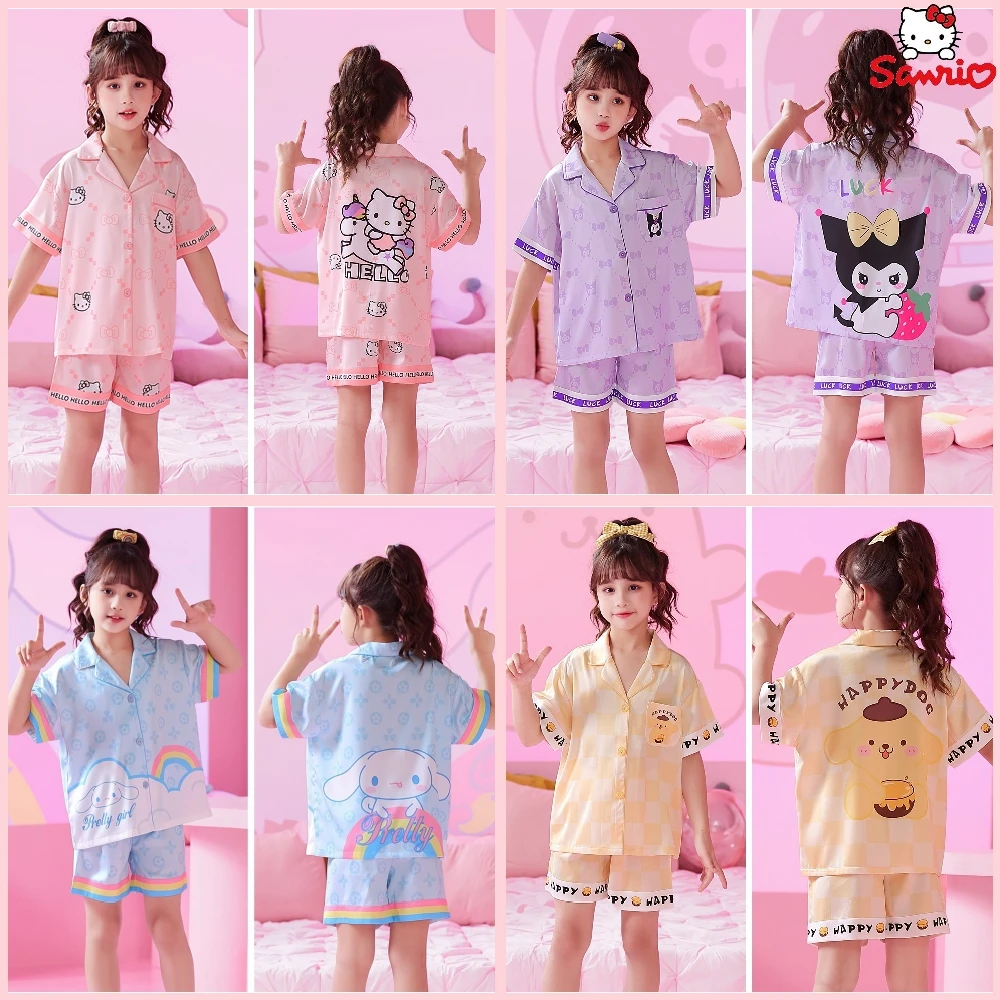 

Sanrio Hello Kitty Pajamas Set Kawaii Kuromi Cinnamoroll Children Sleepwear Cartoon Anime Summer Short Sleeve Home Clothes Gift
