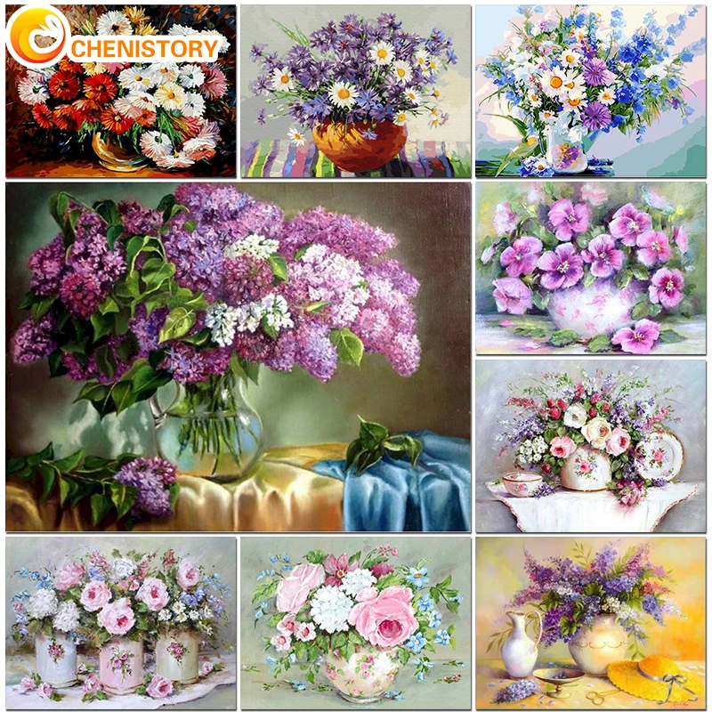

CHENISTORY DIY Oil Painting By Numbers Flower Kits Drawing Canvas HandPainted Wall Art Pictures Modern Home Decor Handwork