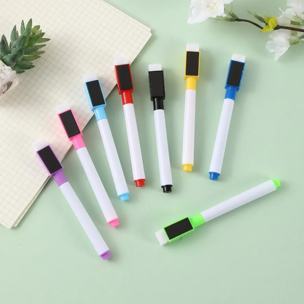 8pcs/Set Bullet Tip 11.3*1cm Small Size White Marker Pens Color Marker Pens Pen Marker Marker Pens Whiteboard Pens Dry Erase Markers No Magntic Whiteboard Dry Erase Markers 8 Color *1pcs Magnet Pen