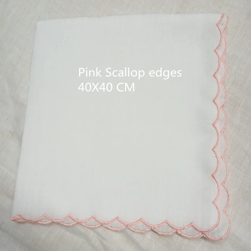 12 PCS Fshion Table Napkins 40*40 CM Dinner Napkins White Irish Linen Tea with Color Embroidery Scalloped Edges