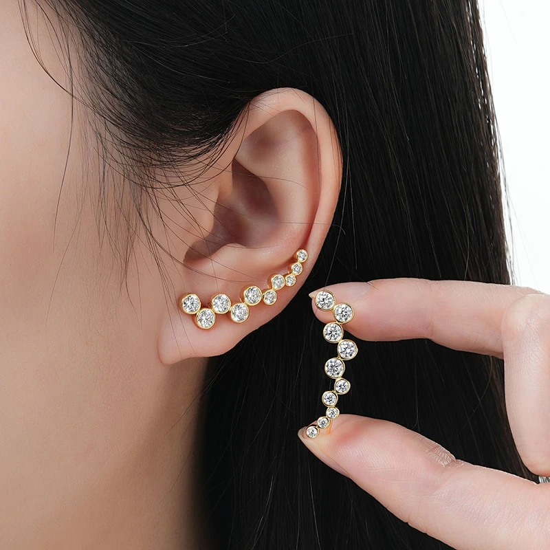 Anziw 3.5mm&2.5mm&2mm 베젤 D 모이사나이트 귀걸이 클라이머 스터드 클라이밍 크롤러 여성용 100% 파인 주얼리 GRA