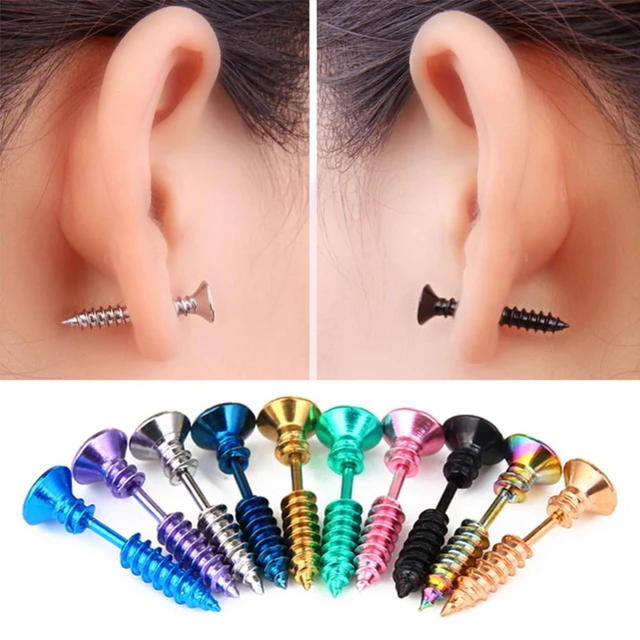 Fire Opal Stone Earrings Anti Allergic Titanium Stud Earring Minimalist  Women Men Girls Ear Lobe Piercing Jewelry Accessories