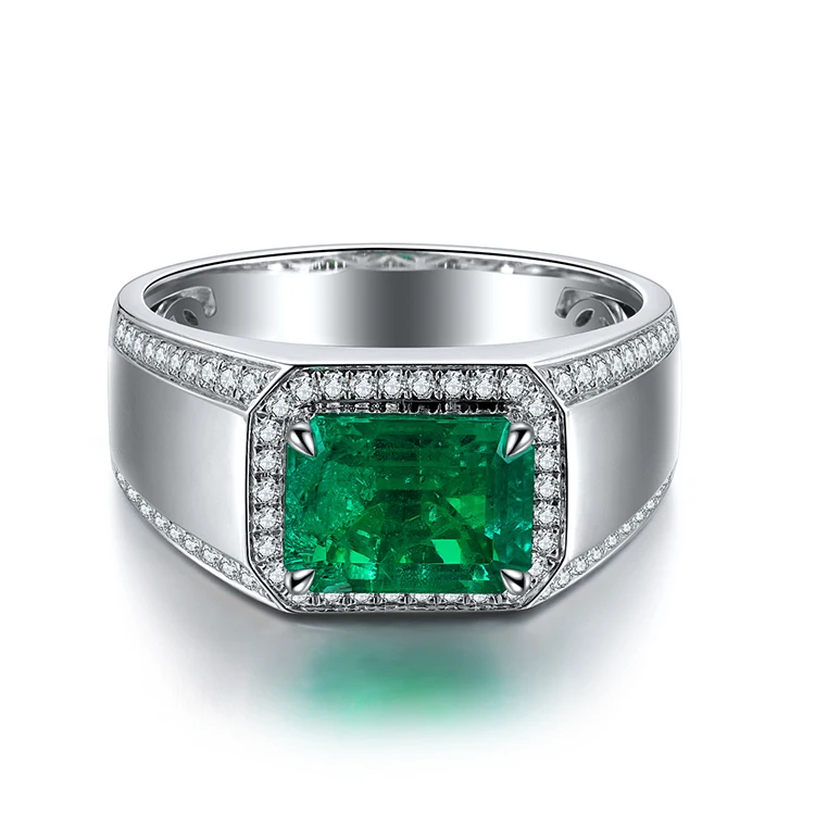 HandmadeMenRingsLabCreatedEmeraldRing6ctDiamondsGiftforHim