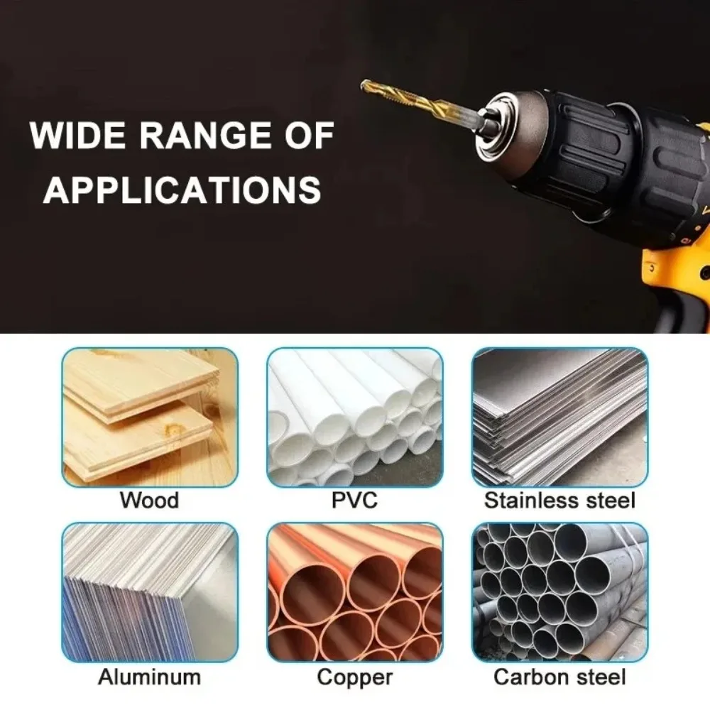 Multi Functional HSS Drilling Tapping Integrated Spiral Tap Hand-held Electric Drill Tap Tool Chamfer Machine Composite 6pcs