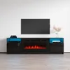 TV Stand with Electric Fireplace - Modern High Gloss TV Stand with Storage Cabinets and Led Lights 1