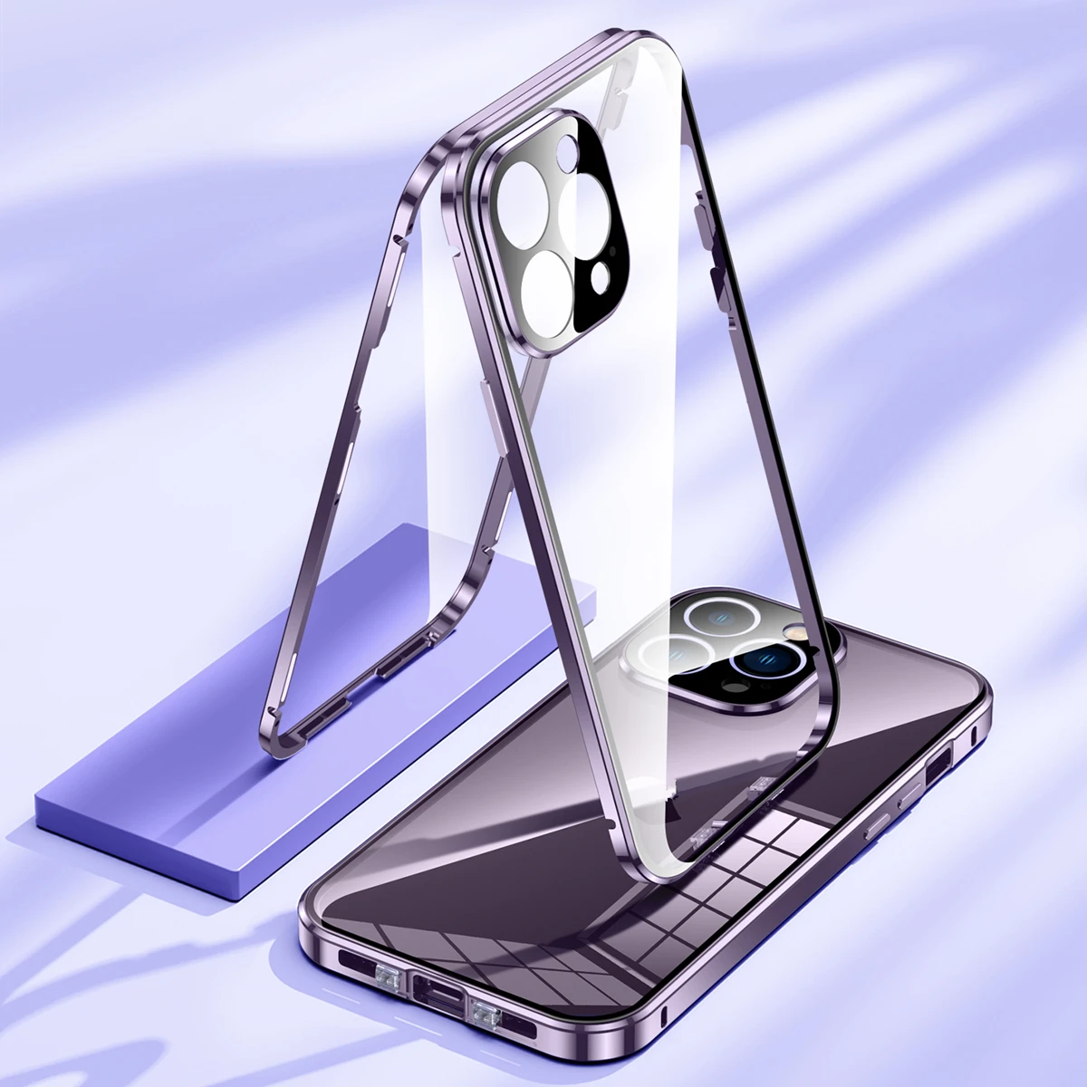Luxury Double Sided Tempered Glass Magnetic Adsorption Case for iPhone 15 Pro Max 12 13 Pro 14 Plus Metal Bumper Frame Case