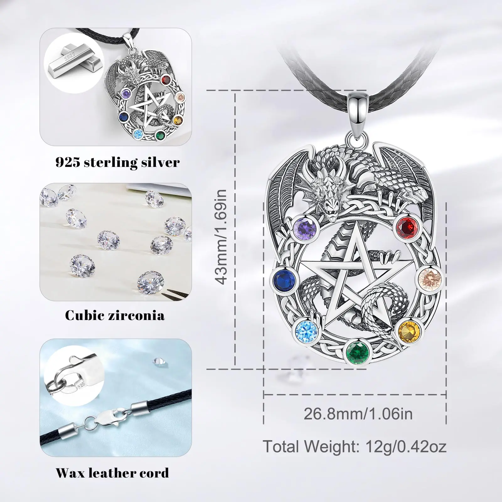 Eudora Collana originale con pentagramma in argento sterling 925 per donna Uomo 7 colori Chakra Stella Tetragrammaton Ciondolo Regalo di personalà  36
