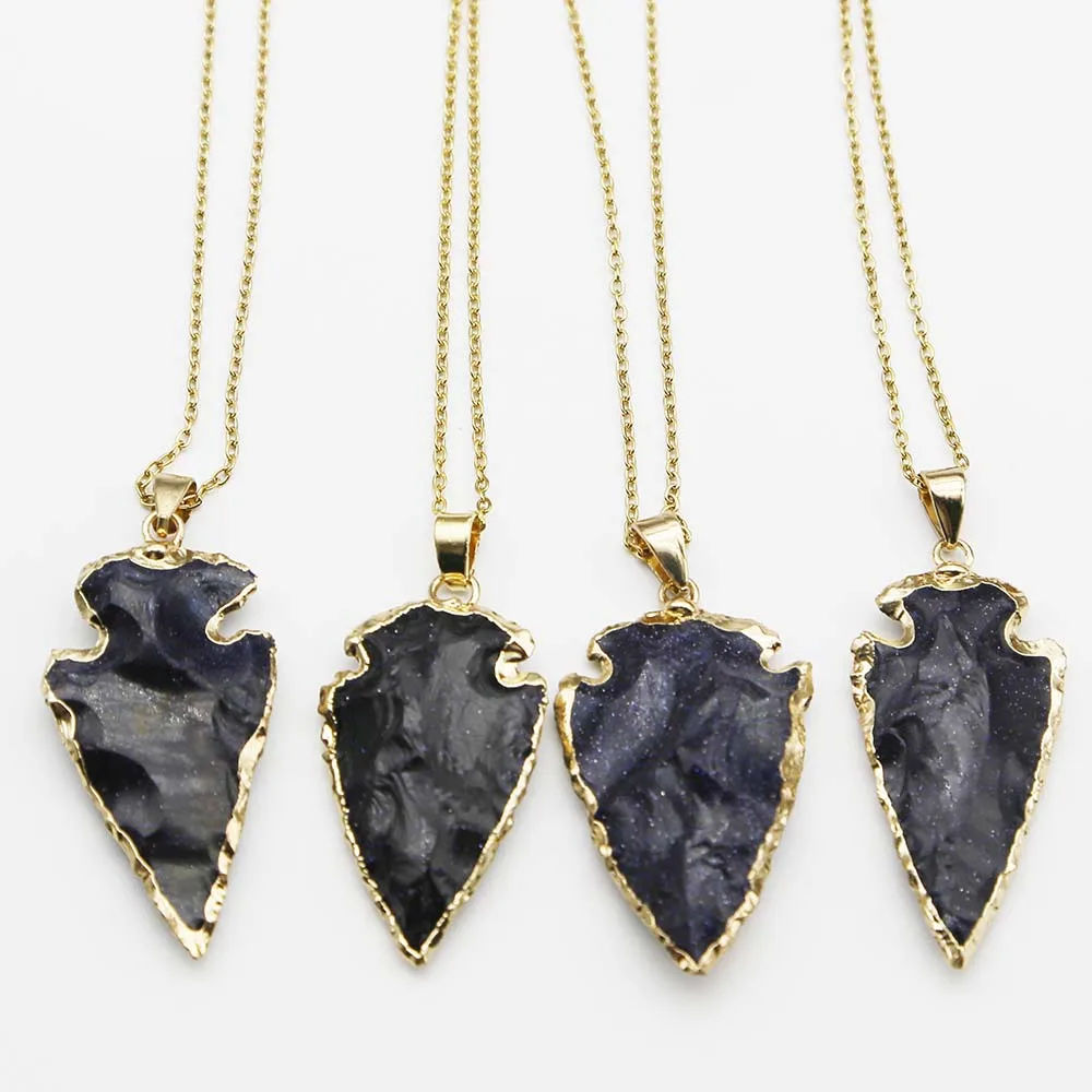 Natural Stone Arrow Gold Sweater Pendant Stainless Steel Chain Necklace Fashion Charm DIY Jewelry Accessories Holiday Gifts 4PCS