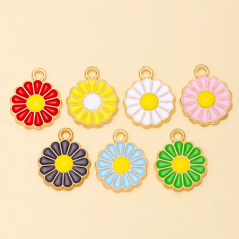 

12Pcs/Lot 15*18mm 7 Colors Enamel Flowers Charms for Necklace Pendants Earrings DIY Handmade Jewelry Finding Making Accessories