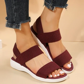 ⁦Women's Knit Elastic Cloth Wedge Sandals Slip On Lightweight Walking Sandals Women Plus Size Comfortable Summer Shoes Woman 2023⁩ – תמונה ⁦6⁩