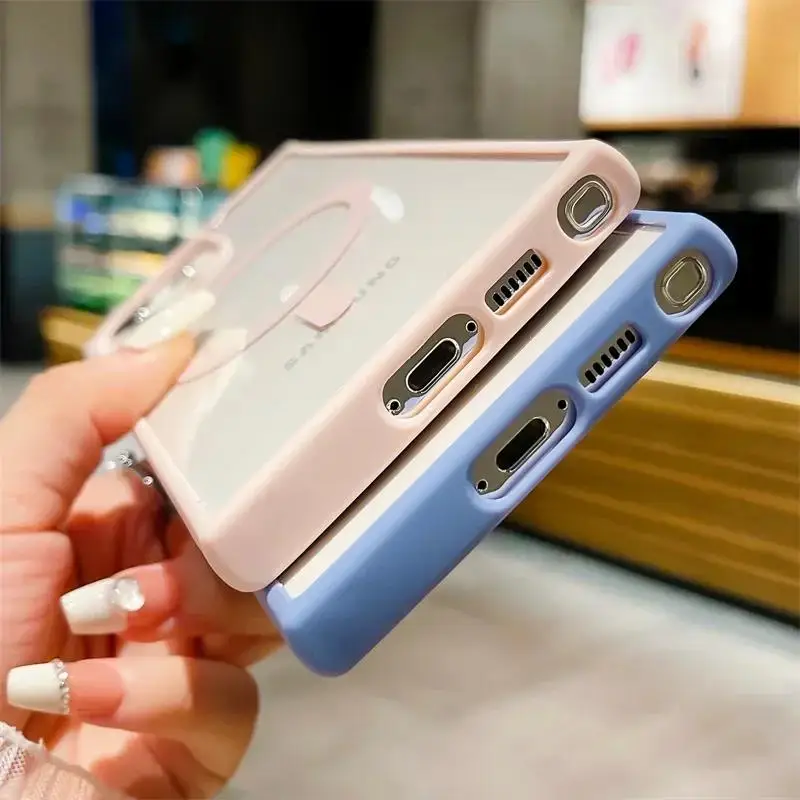 Frosted Frame Magnetic Magsafe Cases For Samsung GalaxyS25 S24 S23 S22 Ultra Wireless Charging Acrylic Bumper Cell Phone Cover