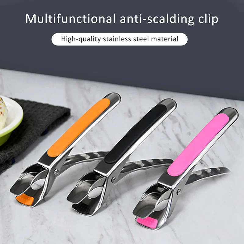 

1Pcs Stainless Steel Anti-scalding Clip Home Kitchen Multi-function Bowl Clip Non-slip Silicone Chuck Dish Lifter Kitchen Tools