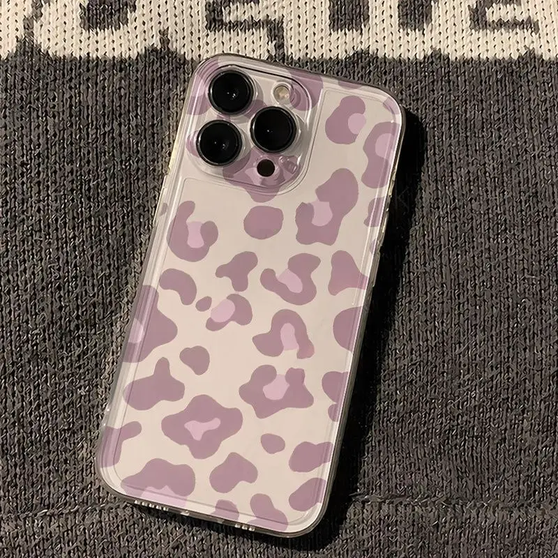 Light Pink Leopard Print Transparent Phone Case Cover