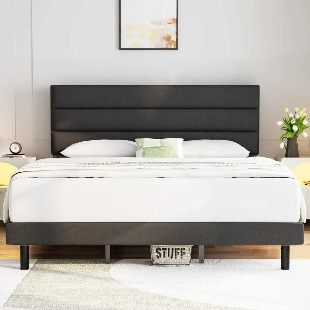 

Twin Bed Frame with Headboard, Sturdy Platform Bed with Wood Slatted Support, Springless, Easy To Assemble, Twin Bed Frame