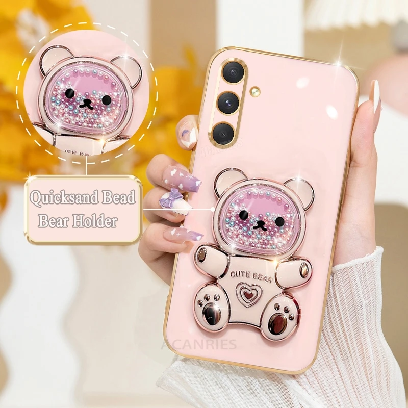 Luxury Plating Silicone Case with Bear Holder & Stand Feature