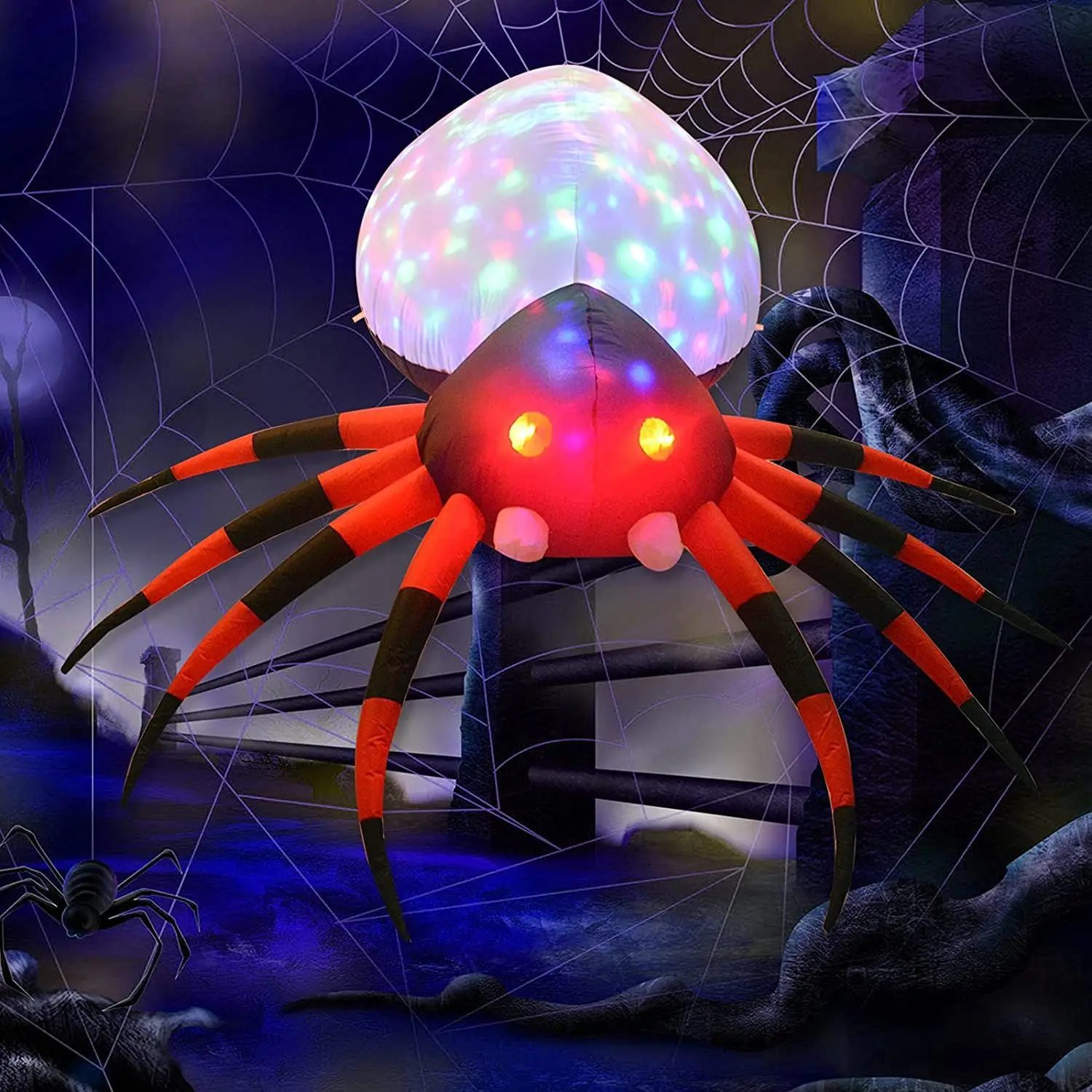 

240cm Giant Spider Inflatable Toys Halloween Outdoor Decoration LED Roating Lights Kaleidoscope Spider Bar Club Home Party Decor