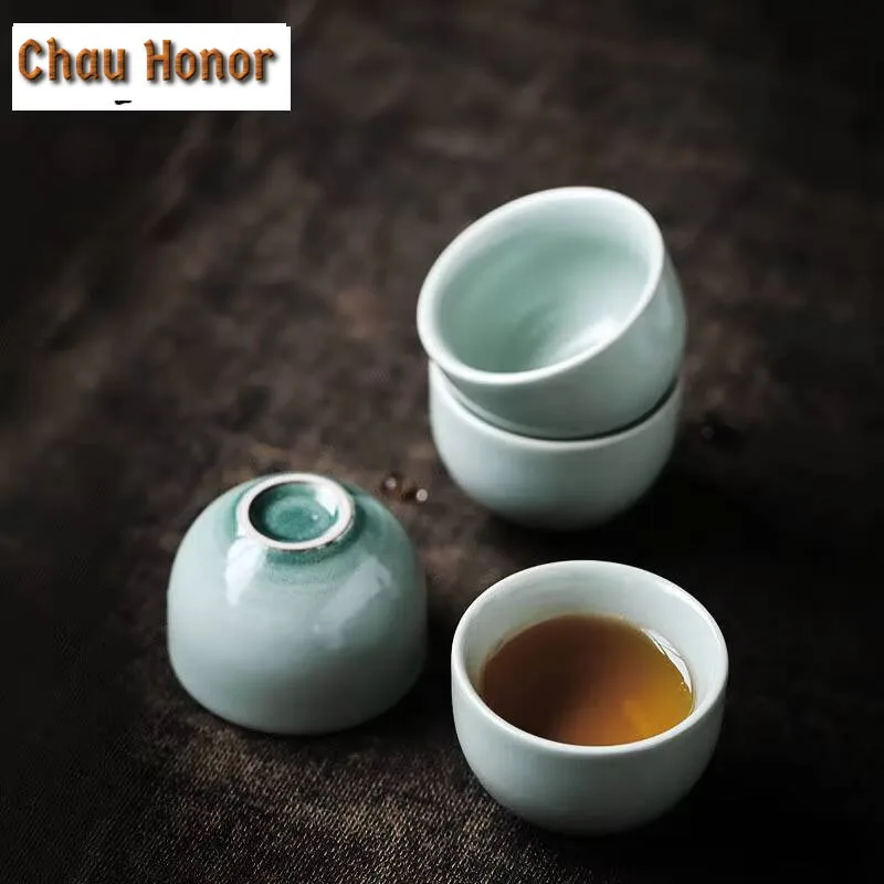 2pcs 35ml Japanese Style Kiln Change Pine Celadon Ceramic Tea Cup Kung Fu Tea Set Small Tea Cup Personal Cup Manual Single Cup