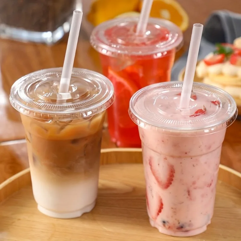 12/16/20OZ Disposable Transparent Plastic Cup Flat Lid Drinking Cup for Parties Birthdays Weddings Camping Kitchen Utensils