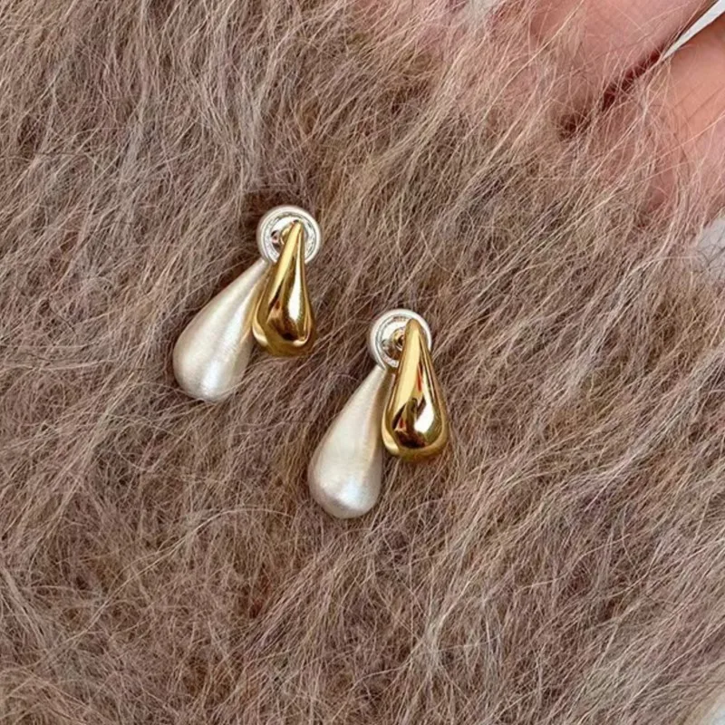 Frech Style 14K Gold Plated Stud Earrings for Women Vintage Teardrop Earring Fashion Jewelry Gifts