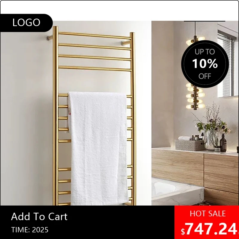 080808 โกลด์แฟชั่นติดผนังชั้นวางผ้าเช็ดตัวไฟฟ้า AC110-240V 162W กันน้ำ 304 สแตนเลสเครื่องอุ่นผ้าเช็ดตัวสำหรับ 1