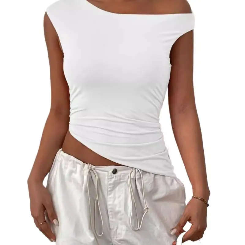 Women Summer Short Sleeve Asymmetrical Slim Fit T Shirt