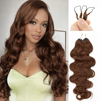 4# Drak Brown Body Wave Crochet Human Hair Pre-Separated Invisble Miracle Knot Braids Feather Crochet Hair Extensions Seamless 1