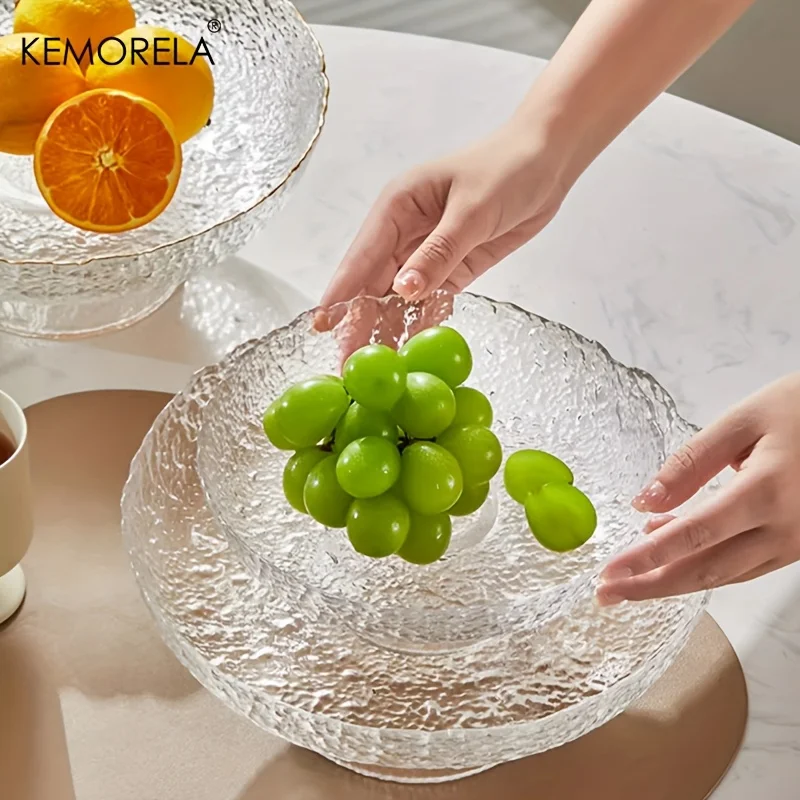 KEMORELA 유리 과일 그릇 스낵 및 건과일 트레이, 가정, 거실, 커피 테이블 및 주방 과일 바구니에 적합