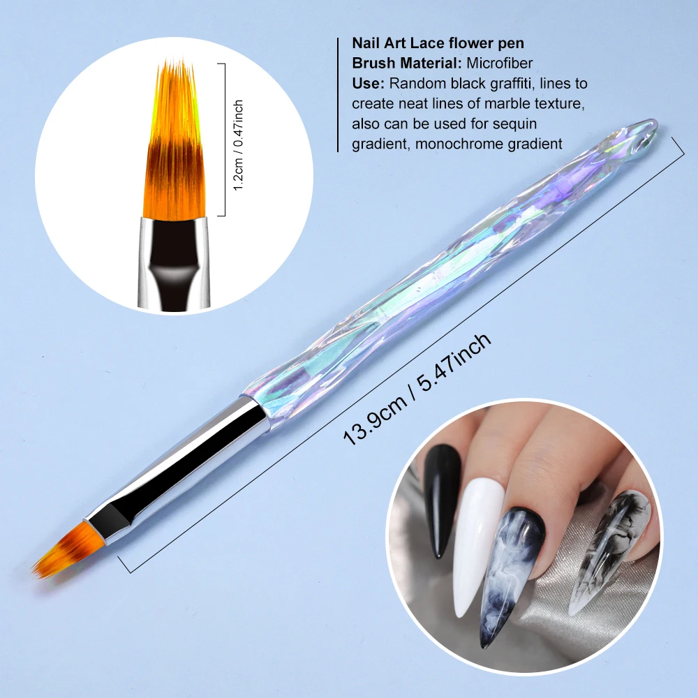LIMEGIRL 8pcs/set Aurora Acrylic Nail Art Painting Pens for Nail Design Soft Slender Brush Gradient UV Gel Drawing DIY Brushes 3