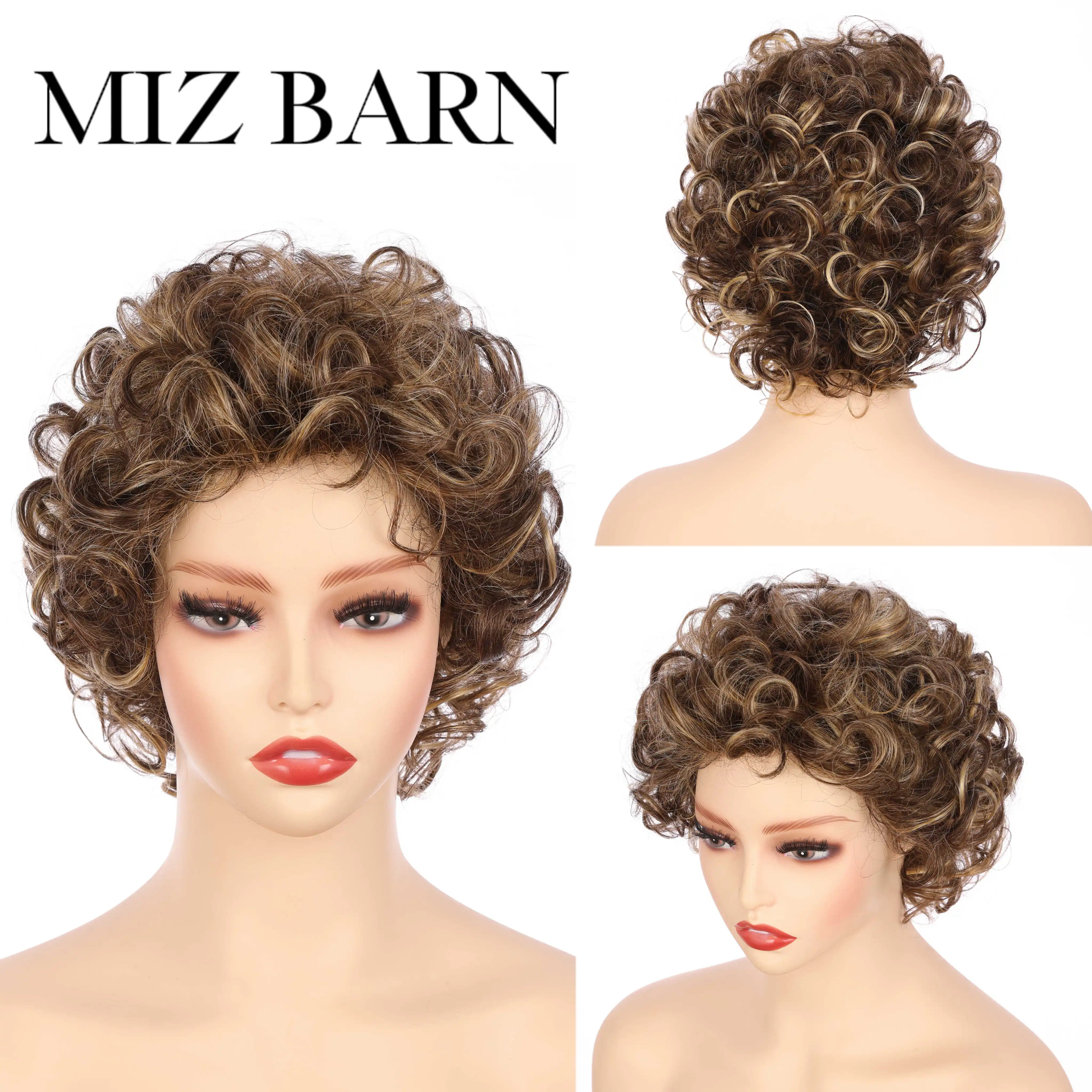 

Fashion Short Synthetic Wigs.Costume Wigs for Woman Fluffy Natural Curly Wavy Wig Short Brown hair Cut Wigs for Mixed Golden.